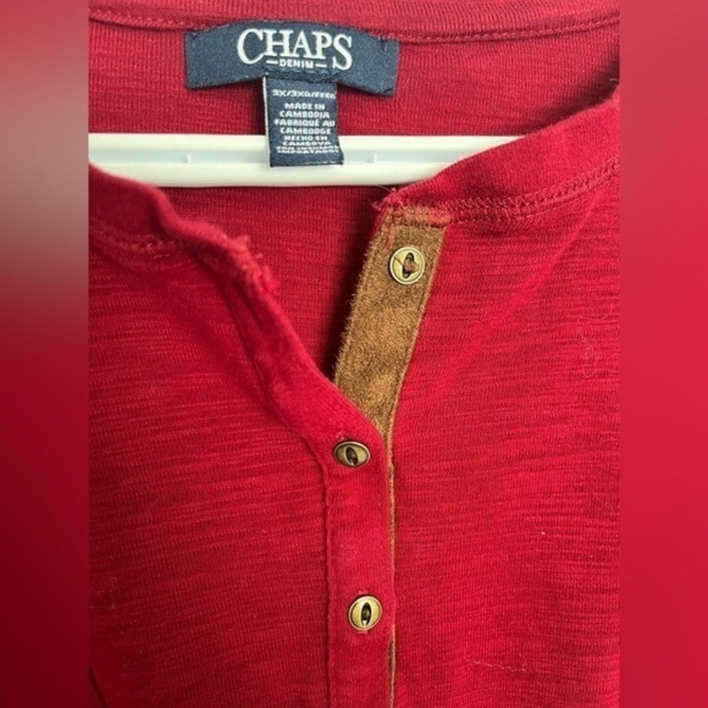 CHAPS Red Waffle Knit Henley Top 3XL Cabincore - Picture 3 of 7